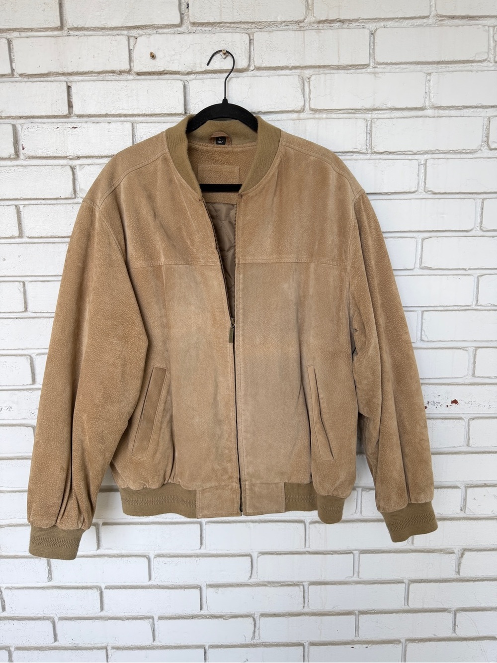 90s Suede Bomber Jacket Tan | John Ashford | Quilted Lining | Size L